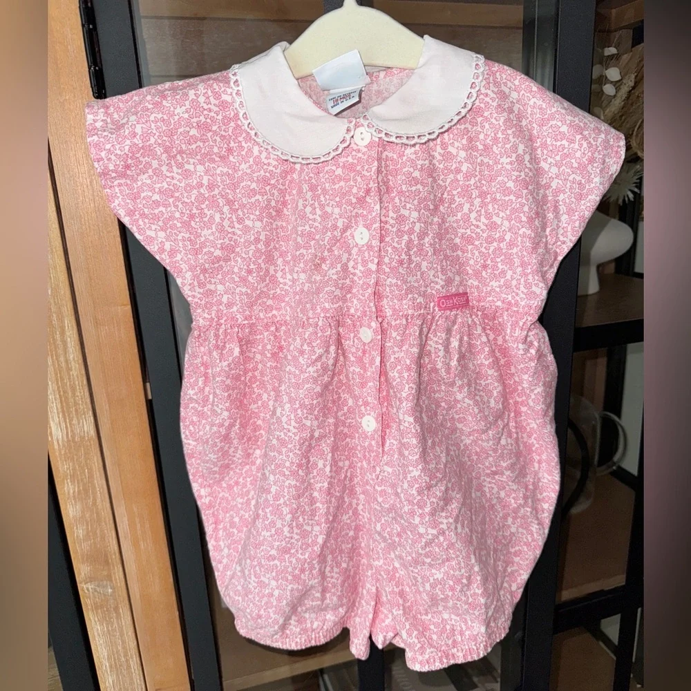 Vintage 90s Oshkosh B’Gosh bubble romper floral peterpan collar embroidered baby